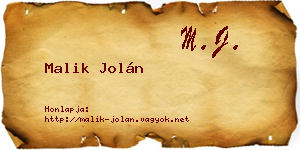 Malik Jolán névjegykártya